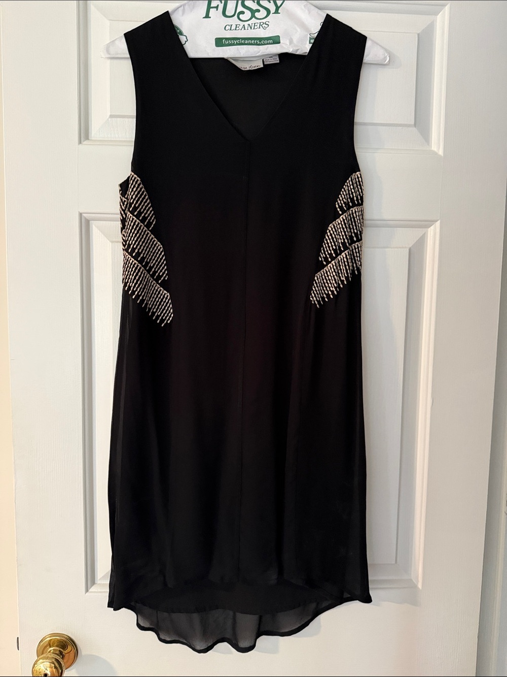 Black V-Neck Sleeveless Dress with Beaded Side Embellishments